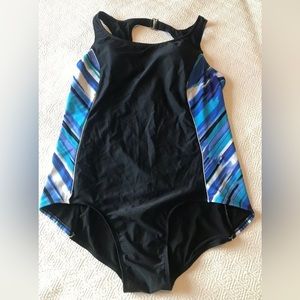 Catalina Womens Black Blue One Piece Swimsuit Bathing Suit Size 2X (18W -20)